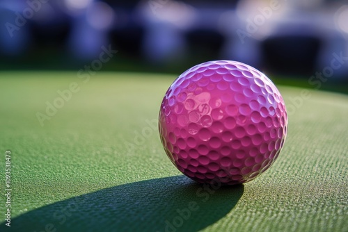 A pink golf ball sits atop a lush green grassy field, perfect for outdoor sports or leisure activities