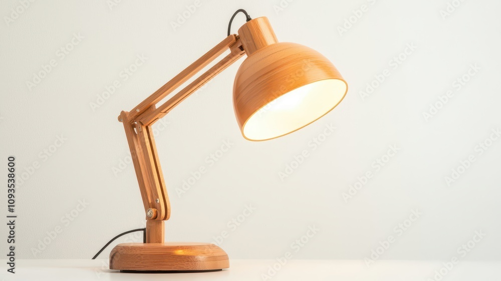 A stylish wooden desk lamp with an adjustable arm and a warm glow, perfect for enhancing workspace aesthetics and functionality. A stylish wooden desk lamp with an adjustable arm and a warm glow, perfect for enhancing workspace aesthetics and functionality.