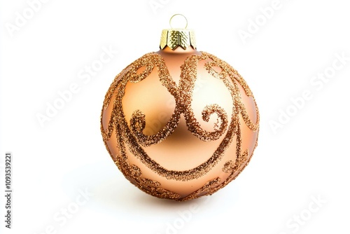 A single gold Christmas ornament on a clean white background, ready for use in holiday or winter-themed designs photo