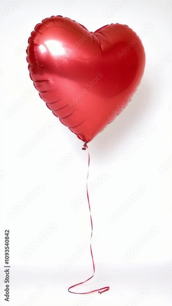 A shiny red heart-shaped balloon with a ribbon, floating against a plain white background, symbolizing love and celebration. A shiny red heart-shaped balloon with a ribbon, floating against a plain white background, symbolizing love and celebration.