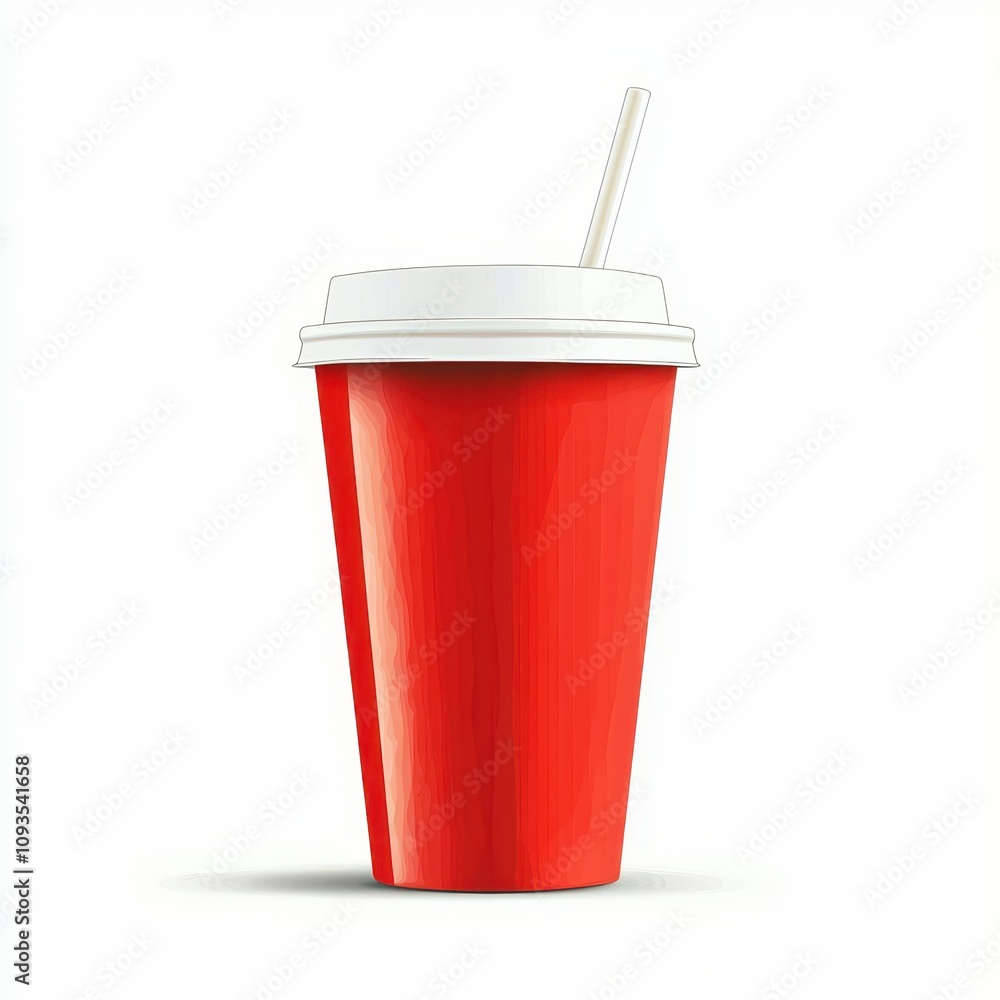 A vibrant red cup with a white lid and straw, perfect for drinks, conveying freshness and convenience. A vibrant red cup with a white lid and straw, perfect for drinks, conveying freshness and convenience.