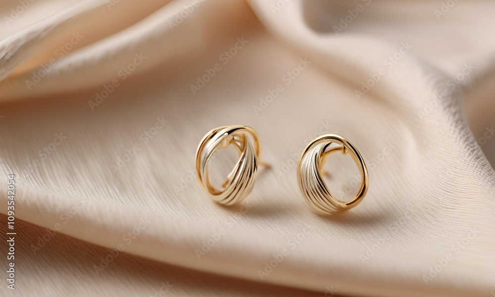 Pair of Minimalist Earrings on a soft fabric surface Pair of Minimalist Earrings on a soft fabric surface
