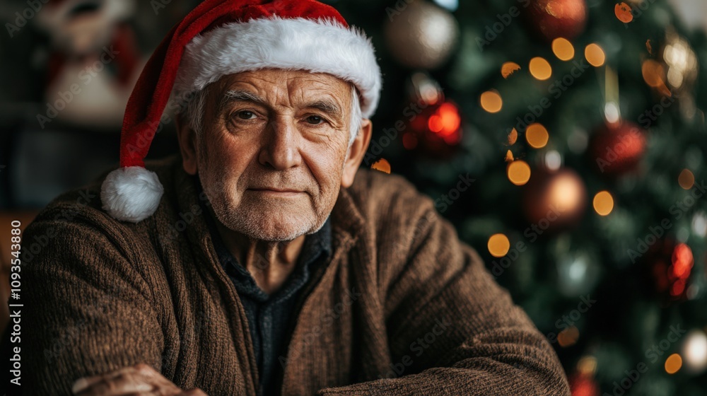 Joyful Christmas Spirit: An Elderly Man in a Festive Setting Joyful Christmas Spirit: An Elderly Man in a Festive Setting