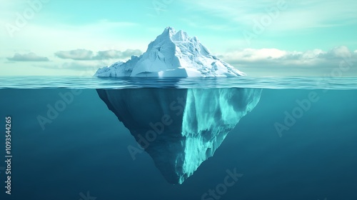 iceberg floating in sea: parts above and under the surface