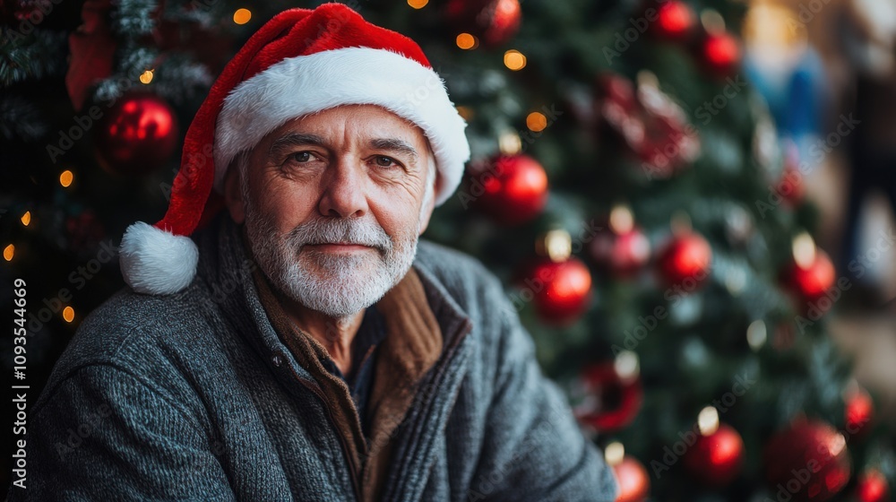Joyful Elderly Man in Santa Hat Amid Holiday Cheer Joyful Elderly Man in Santa Hat Amid Holiday Cheer