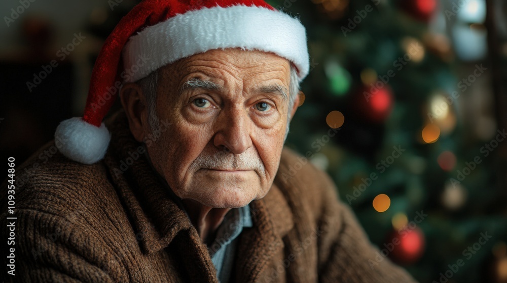Heartwarming Portrait of an Elderly Man in a Santa Hat Heartwarming Portrait of an Elderly Man in a Santa Hat