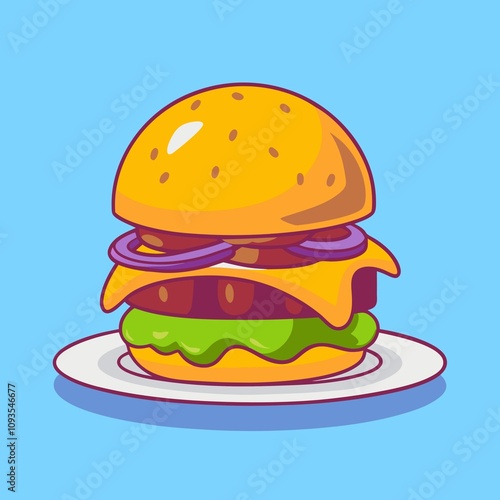 Burger Food Cartoon Icon Illustration Food Object Icon Isolated Flat