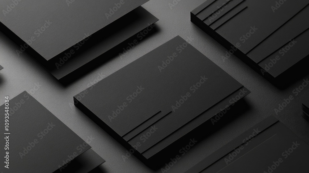 Minimalist black business cards with subtle embossed lines on dark background Minimalist black business cards with subtle embossed lines on dark background