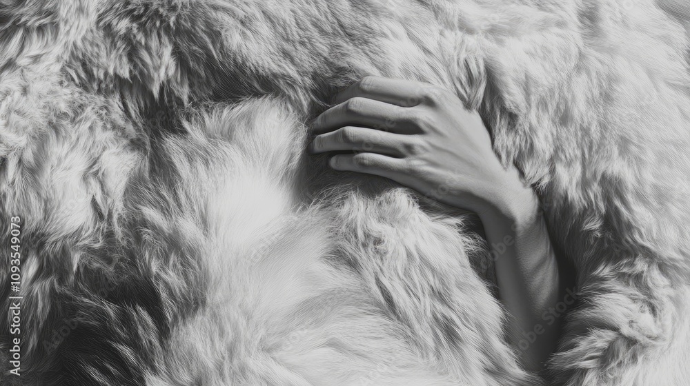 A Hand Gently Grasps Soft Fluffy Fur A Hand Gently Grasps Soft Fluffy Fur