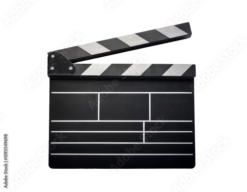 A black and white film clapper rests on a whitewashed background, featuring a subtle 3D effect, showcasing photography artistry  photo