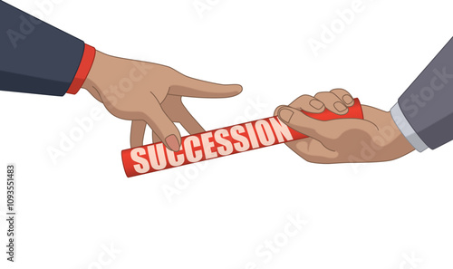 business relay race, close-up of business hands passing the baton of succession isolated on a white background