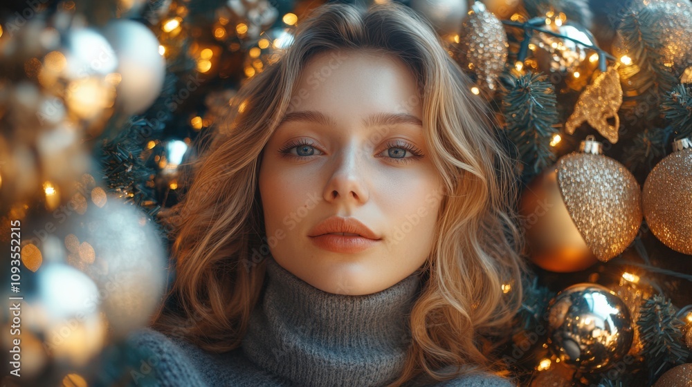 Enchanting Portrait Amidst Holiday Decorations and Lights Enchanting Portrait Amidst Holiday Decorations and Lights