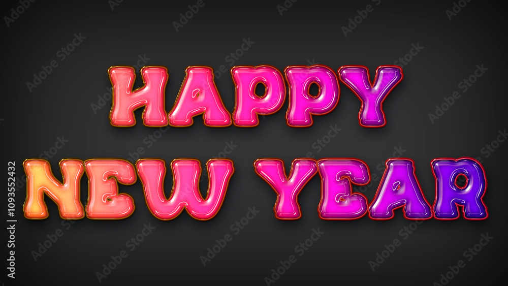 Happy new year with plastic effect on gray background Happy new year with plastic effect on gray background