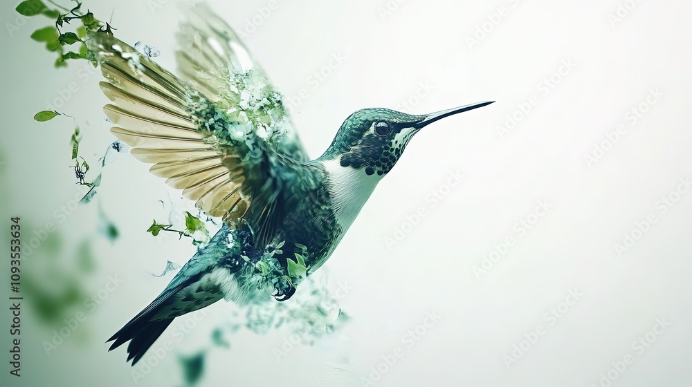 Obraz premium Abstract hummingbird in flight, nature blend.
