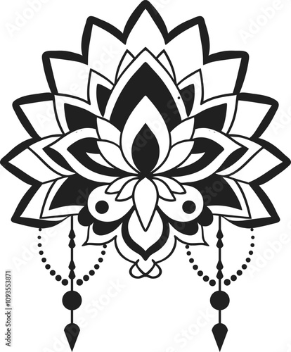 Floral Flower Mandala black and white