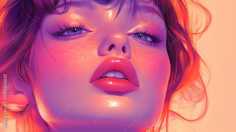 A woman with long red hair and a pink lip A woman with long red hair and a pink lip