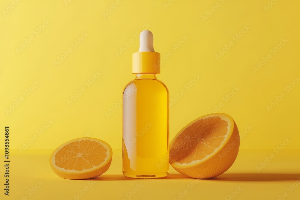 Natural vitamin c serum, skincare, essential oil products. Bottle of vitamin C serum with fresh juicy lemon & orange fruit. Natural vitamin c serum, skincare, essential oil products. Bottle of vitamin C serum with fresh juicy lemon & orange fruit.