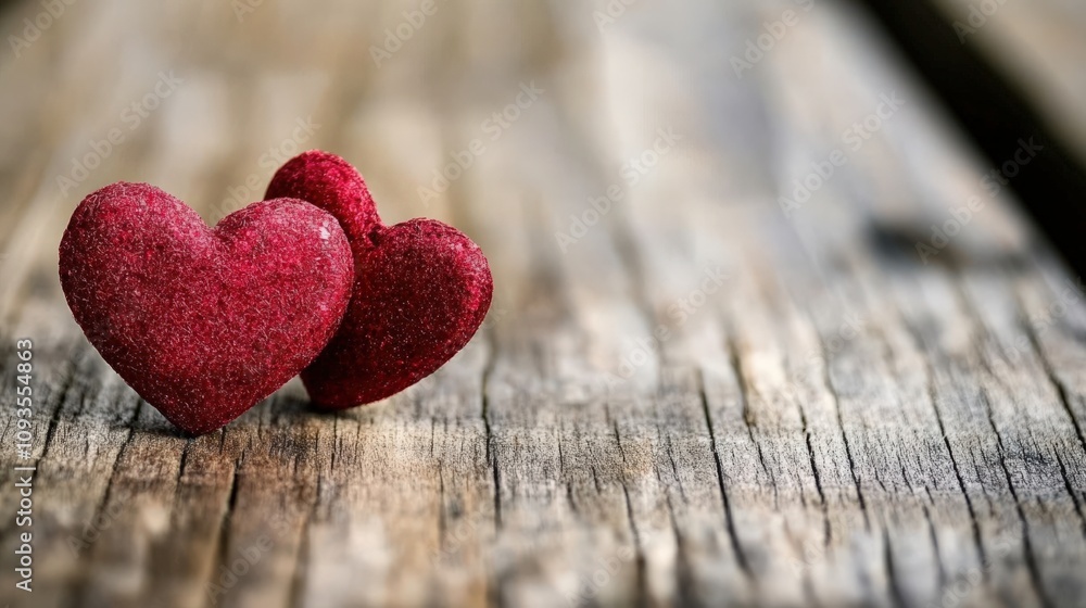 Romantic Red Hearts on Weathered Wooden Background Romantic Red Hearts on Weathered Wooden Background