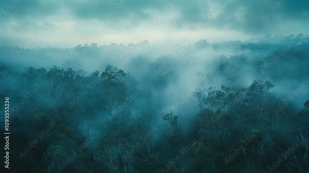 Misty Forest Landscape Enveloped In Blue Hues Misty Forest Landscape Enveloped In Blue Hues