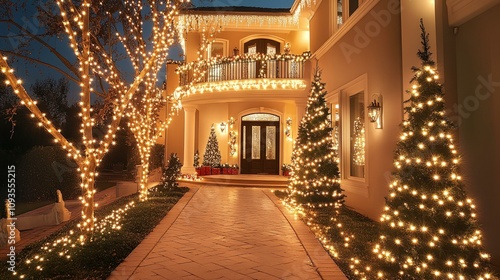 Wallpaper Mural A house is lit up with Christmas lights, including a tree in the front yard Torontodigital.ca