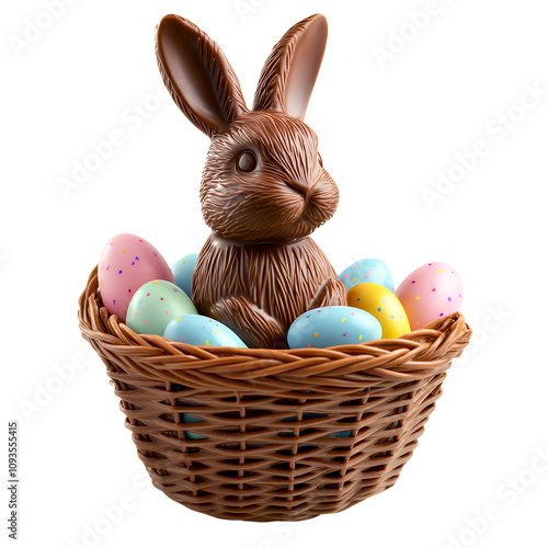 A chocolate bunny sitting