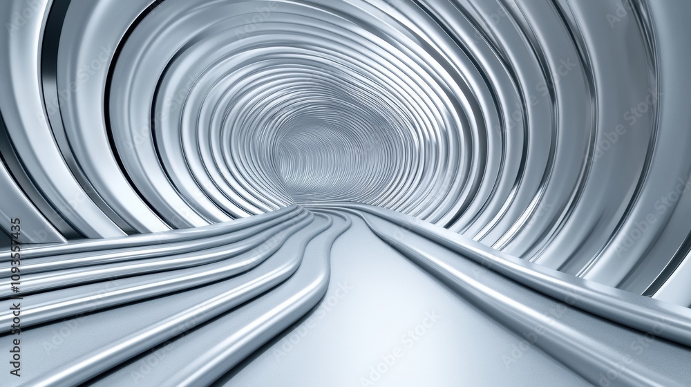 Futuristic metallic tunnel with sleek, curving lines and a sense of endless depth, AI Futuristic metallic tunnel with sleek, curving lines and a sense of endless depth, AI