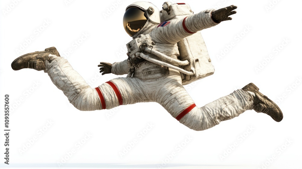 An astronaut leaping in a dynamic pose, showcasing space exploration and adventure. An astronaut leaping in a dynamic pose, showcasing space exploration and adventure.