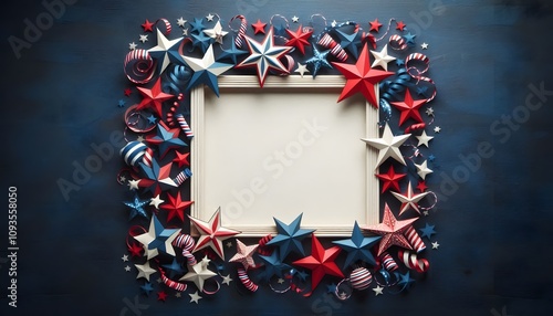 red, white and blue stars border with blank space for text