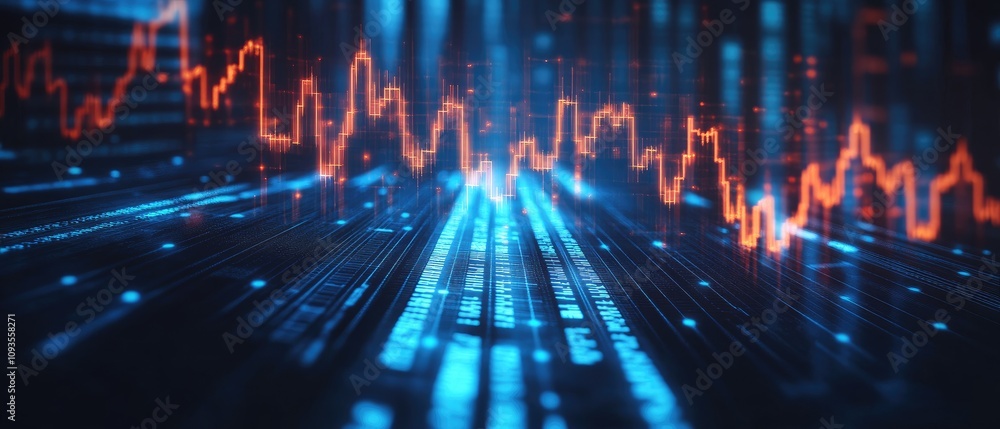 Futuristic digital data streams with stock market graphs. Futuristic digital data streams with stock market graphs.