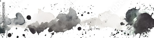 Monochrome watercolor ink splashes banner