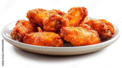 Plate of crispy fried chicken wings, warm light, ultrarealistic crispy texture