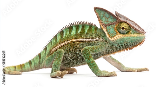 Wallpaper Mural A vibrant green chameleon, side profile, isolated on white background. Torontodigital.ca