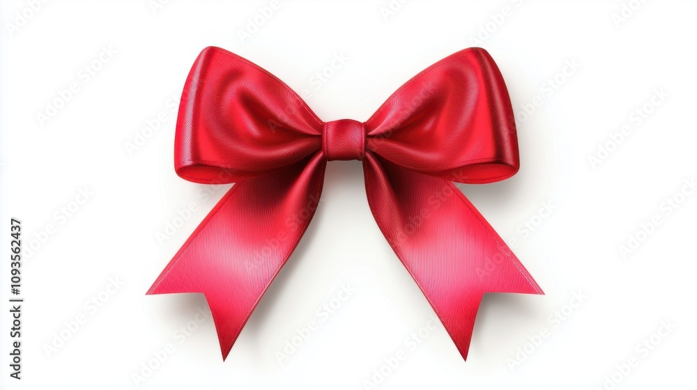 Decorative red bow used for gifts or festive occasions displayed on a white background Decorative red bow used for gifts or festive occasions displayed on a white background