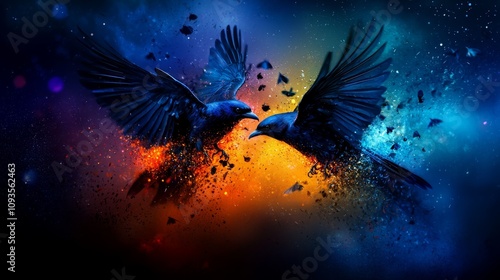 A couple of birds that are flying in the air