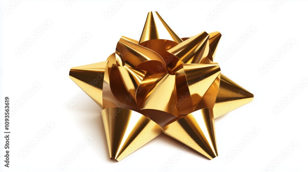 Shiny gold gift bow on a white background highlighting celebrations and special occasions Shiny gold gift bow on a white background highlighting celebrations and special occasions