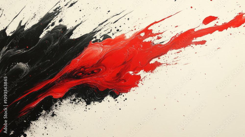Abstract Red and Black Ink Splatter on White Background Abstract Red and Black Ink Splatter on White Background