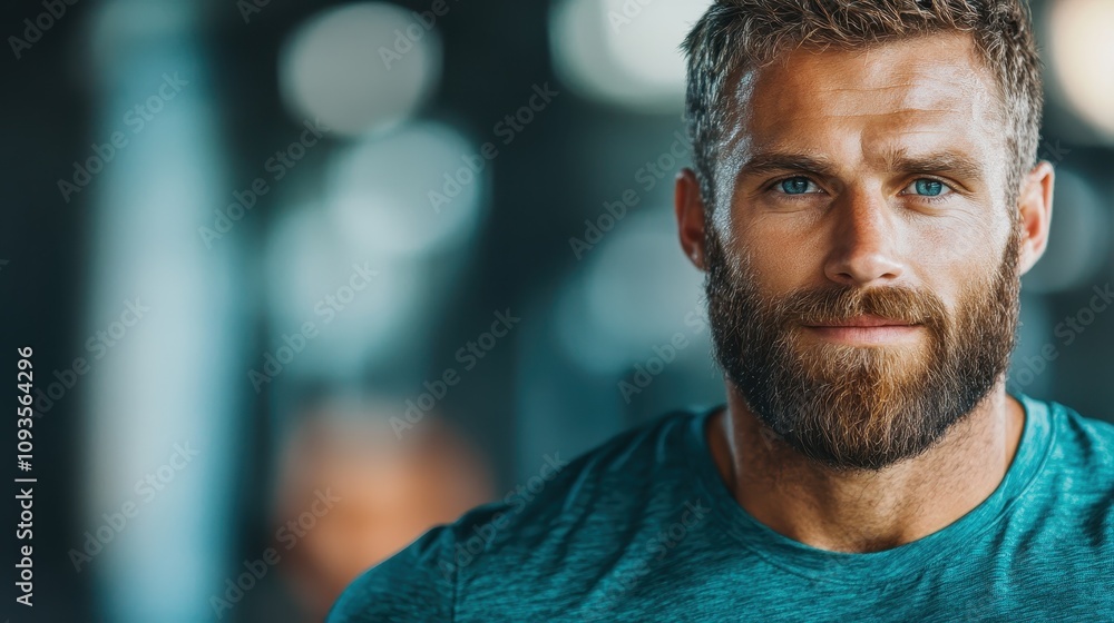 A muscular man with a beard is seen in the gym, focusing on his workout routine. The background is blurred, emphasizing the man’s intense and determined gaze. A muscular man with a beard is seen in the gym, focusing on his workout routine. The background is blurred, emphasizing the man’s intense and determined gaze.