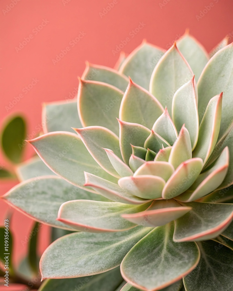 Close-Up of a Green Succulent Plant with Pink-Tipped Leaves Against a Coral Background
Close-Up of a Green Succulent Plant with Pink-Tipped Leaves Against a Coral Background
