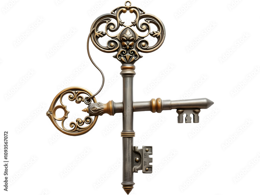 Obraz premium Ornate antique key with intricate details. A timeless symbol of mystery and access. white transparent background