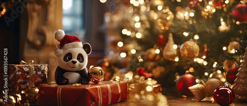 Adorable Panda Bear Christmas Gift Present photo