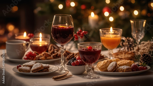 christmas still life with wine and candles