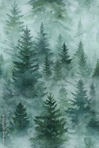 Watercolor Boreal Forest Tile Design – Soft Greenery Pattern for Home Decor, Branding, and Artistic Inspiration