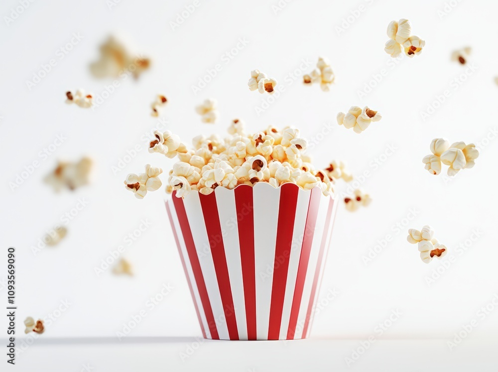 National Popcorn Day. A red and white striped popcorn box, with some popcorn spilling out National Popcorn Day. A red and white striped popcorn box, with some popcorn spilling out