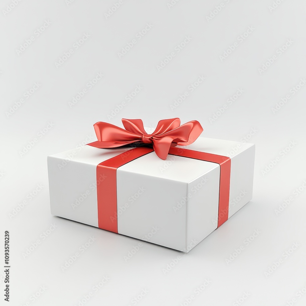 White Large Box with Red Bow on White Background.AI Generation White Large Box with Red Bow on White Background.AI Generation