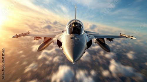 The aircraft, flying smoothly over the expansive cloudscape during a bright sunny day, symbolizes freedom, exploration, and the advancement of technology. photo