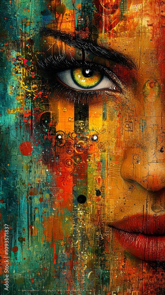 a close up of a woman's face with a colorful background a close up of a woman's face with a colorful background