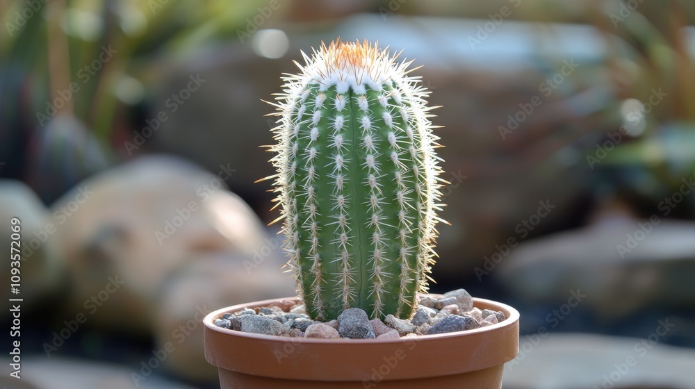 A Single Cactus Plant Growing In A Terracotta Pot A Single Cactus Plant Growing In A Terracotta Pot