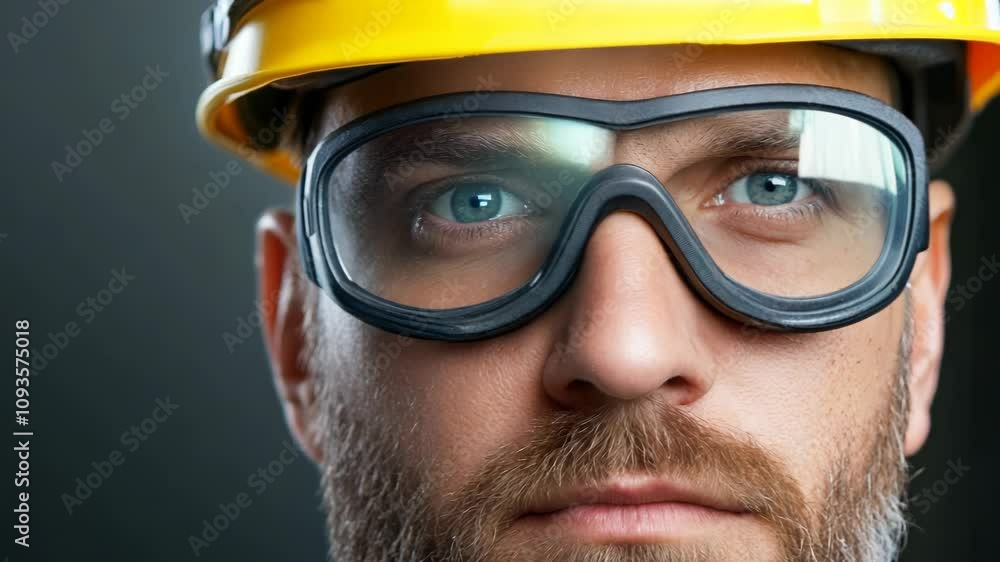 Rugged Miner Wearing Protective Gear Close-Up Rugged Miner Wearing Protective Gear Close-Up