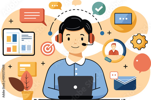 Call center, customer service, flat illustration, vector illustration.