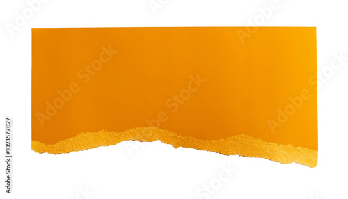 A torn yellow paper isolated on a white background, showcasing its jagged edges and vibrant color 